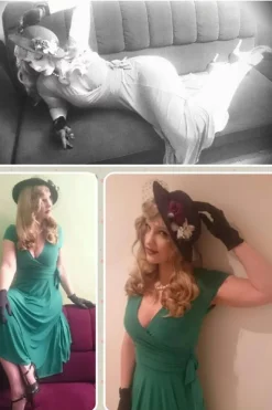 Vintage Chic for Topvintage Layla Gekruiste Jurk In Groen><noscript><img width=