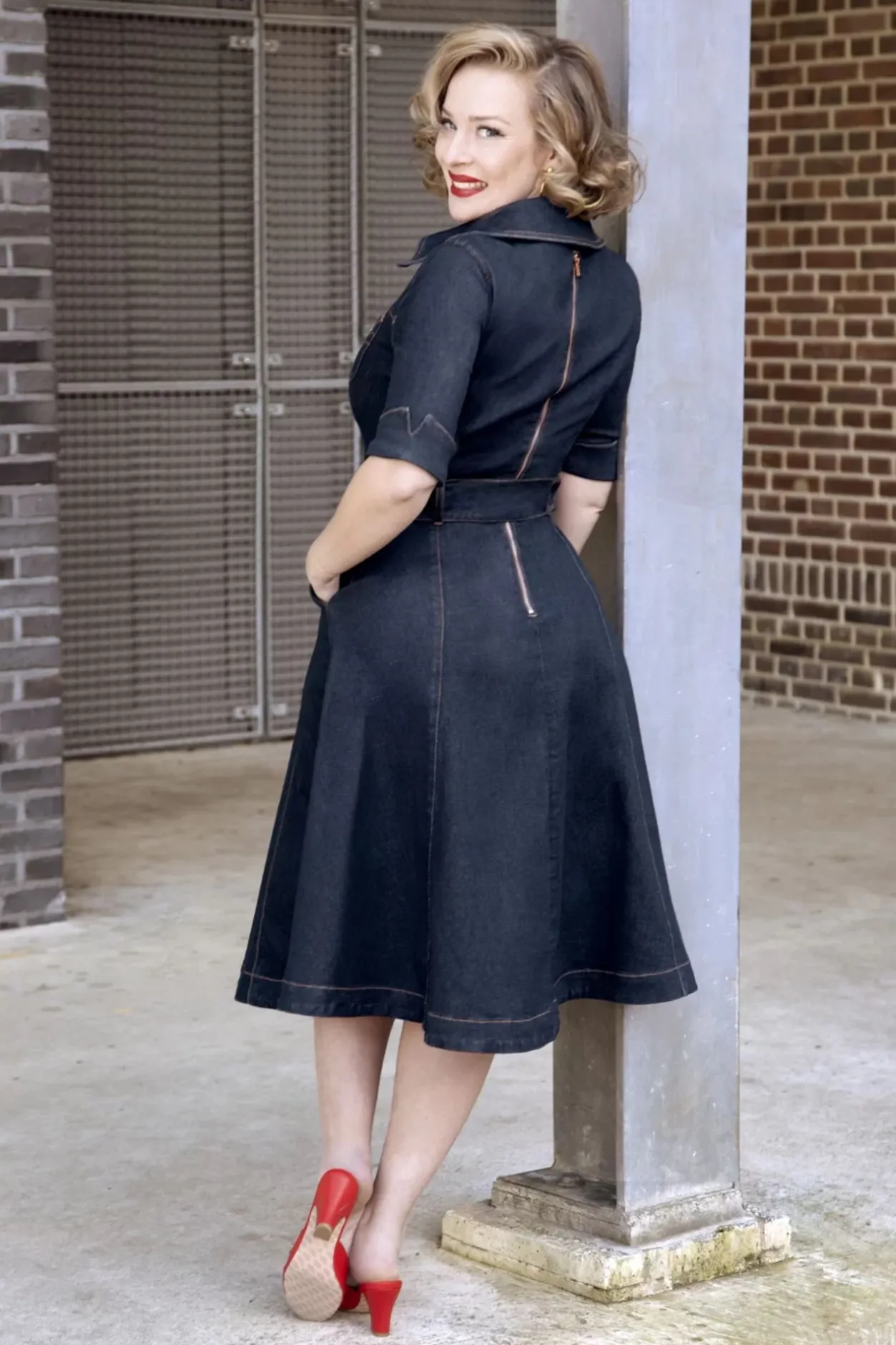 Rock-a-Booty Lucielle Swing Jurk In Donkerdenim>Vrouwen Plus Size Jurken