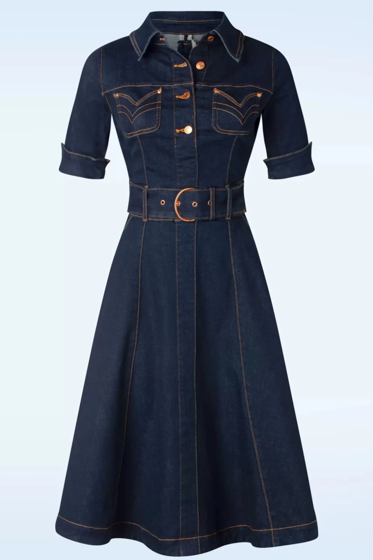 Rock-a-Booty Lucielle Swing Jurk In Donkerdenim>Vrouwen Plus Size Jurken