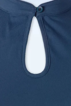 Banned Retro Mandarin Collar Top In Marineblauw><noscript><img width=