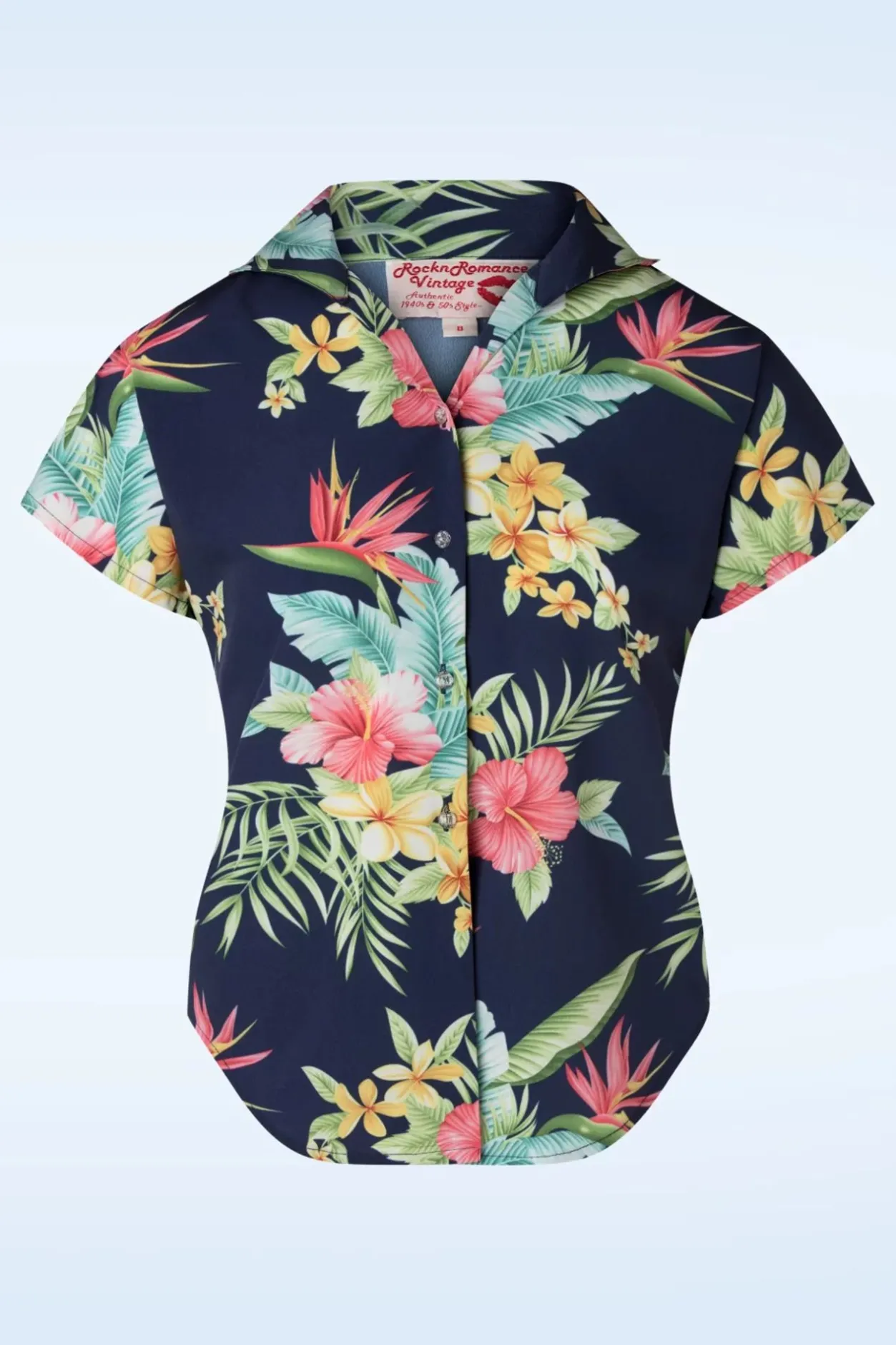 Rock N Romance Maria Tuck In Or Tie Up Blouse In Honolulu Marineblauw>Vrouwen Blouses