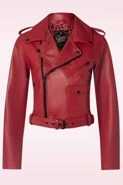 Queen Kerosin Marlon Leren Biker Jas In Rood>Vrouwen Jassen