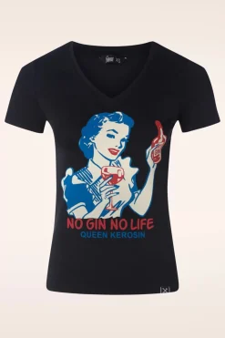 Queen Kerosin No Gin No Life T-Shirt In Zwart>Vrouwen T-Shirts