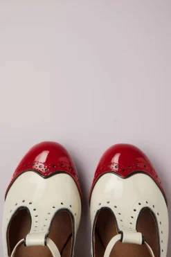 Nemonic Ojo T-Strap Pumps In Creme En Rood>Vrouwen Pumps