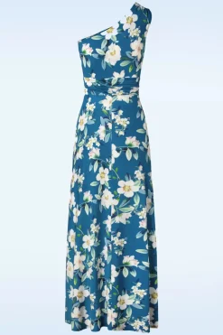 Vintage Chic for Topvintage Olga Flowers One Shoulder Maxi Jurk In Blauw>Vrouwen Plus Size Jurken