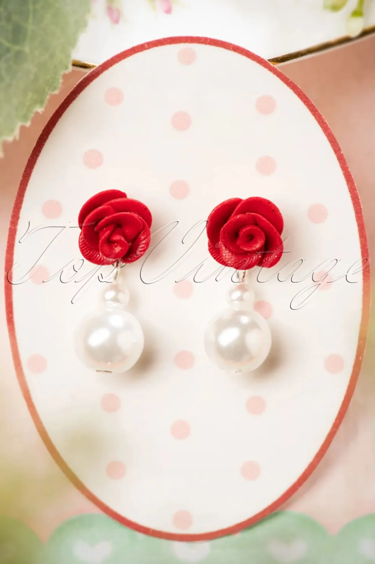 Sweet Cherry Oorbellen Met Roos En Parel In Ivoor>Vrouwen Sieraden