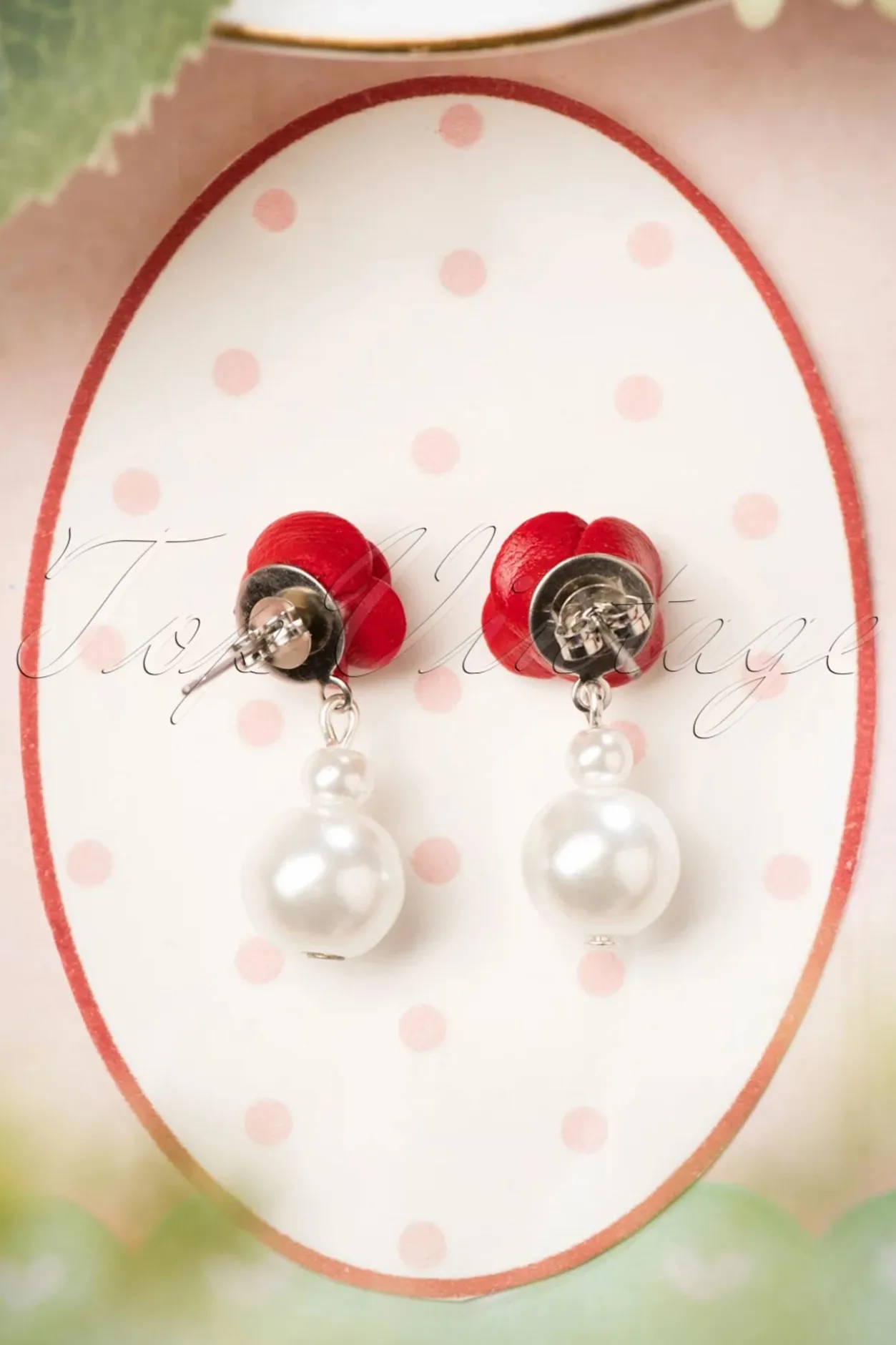 Sweet Cherry Oorbellen Met Roos En Parel In Ivoor>Vrouwen Sieraden