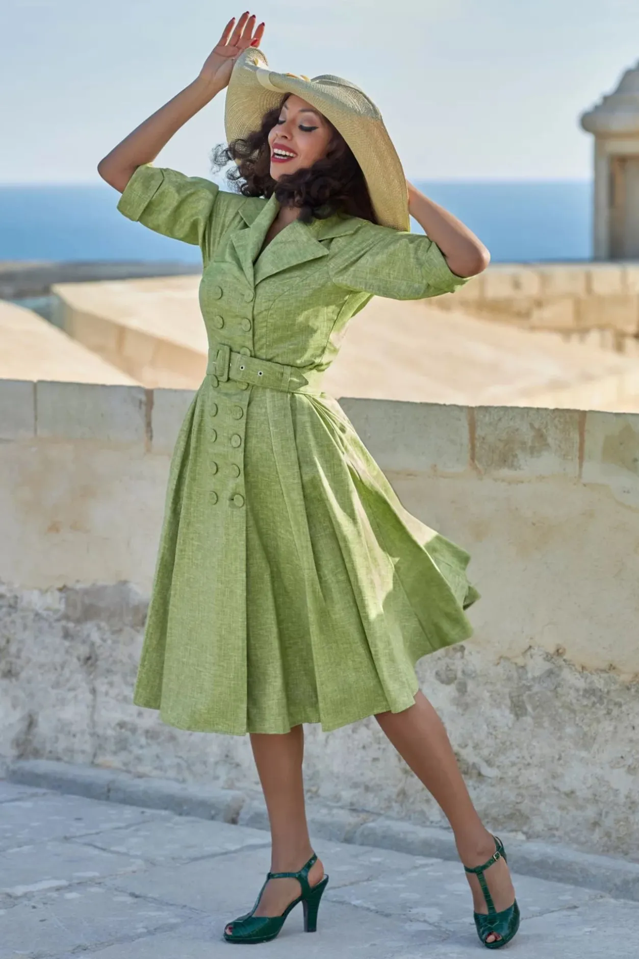 Miss Candyfloss Petula Sage Overcoat Jurk In Peergroen>Vrouwen Jassen