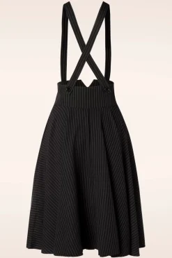 Vixen Pinstripe Suspender Swing Rok In Zwart>Vrouwen Rokken
