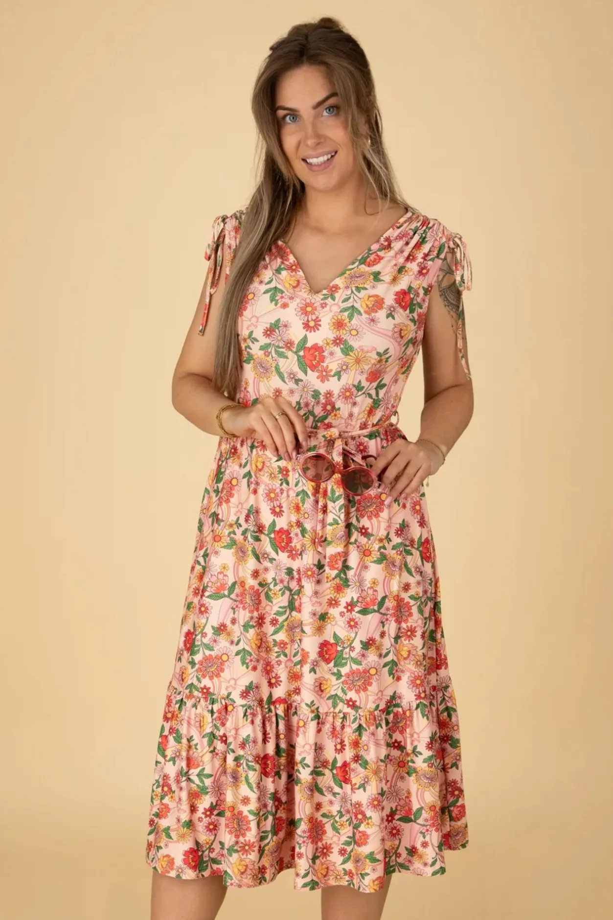 Vixen Rainbow Floral Flare Jurk In Licht Roze>Vrouwen Plus Size Jurken