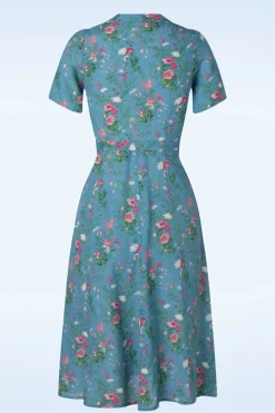 Very Cherry Revers Fieldbouquet Midi Jurk In Blauw>Vrouwen Swing Jurken