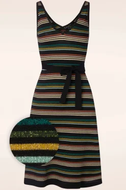 King Louie Riera Gestreepte Gebreide Jurk Met Diepe V-Hals In Zwart>Vrouwen A Lijn Jurken