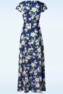Vintage Chic for Topvintage Rinda Floral Maxi Jurk In Marineblauw>Vrouwen Plus Size Jurken