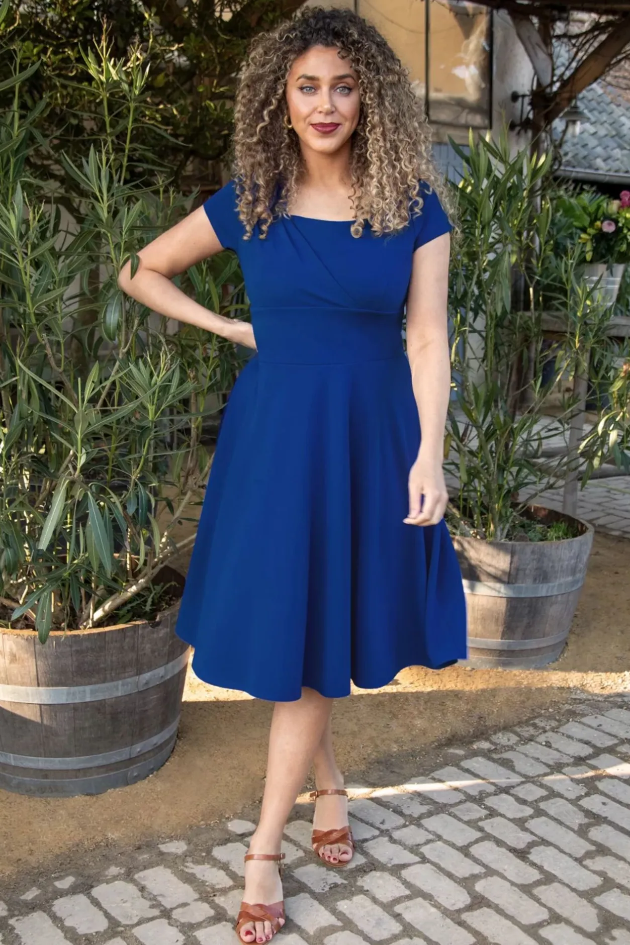 Vintage Chic for Topvintage Riyana Swingjurk In Koningsblauw>Vrouwen Plus Size Jurken