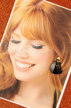 Glitz-o-Matic Schattige Kitty Oorbellen In Zwart En Goud>Vrouwen Sieraden
