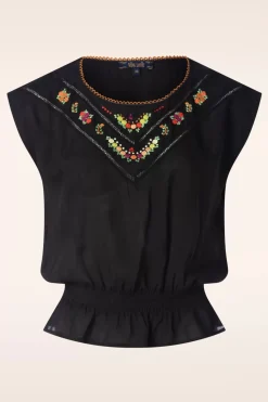 King Louie Selly Citrine Embroidery Top In Zwart>Vrouwen Blouses