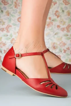Charlie Stone Singapore T-Strap Ballerina's Flats In Rood>Vrouwen Ballerina's