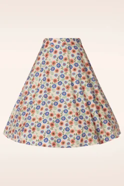 Banned Retro Sweet Floral Swing Rok In Creme>Vrouwen Rokken