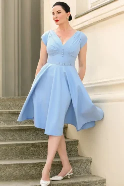 Vintage Diva The Jane Swing Jurk In Luchtblauw>Vrouwen Plus Size Jurken