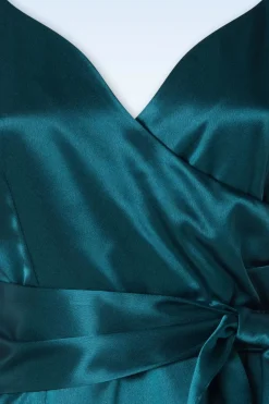 Glamour Bunny The Moira Satin Pencil Jurk In Teal><noscript><img width=