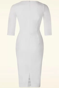 Vintage Diva The Patrizia Pencil Jurk In Wit><noscript><img width=