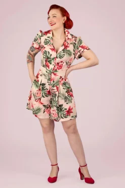 Vixen Tropische Flamingo Button Up Playsuit In Licht Roze>Vrouwen Playsuits & Jumpsuits