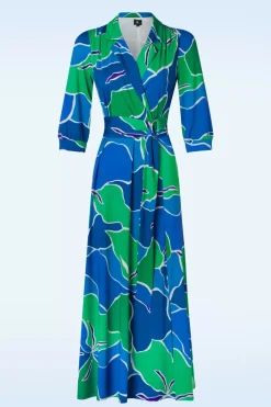 K-Design Vera Crossover Maxi Jurk In Blauw En Groen>Vrouwen Plus Size Jurken