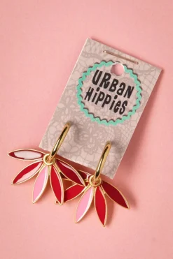 Urban Hippies Vergulde Gemma Oorbellen In Rood>Vrouwen Sieraden