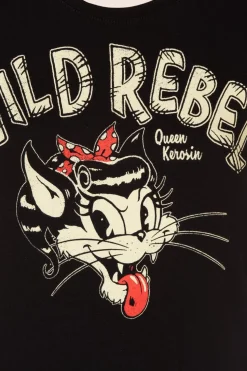 Queen Kerosin Wild Rebel T-Shirt In Zwart>Vrouwen T-Shirts