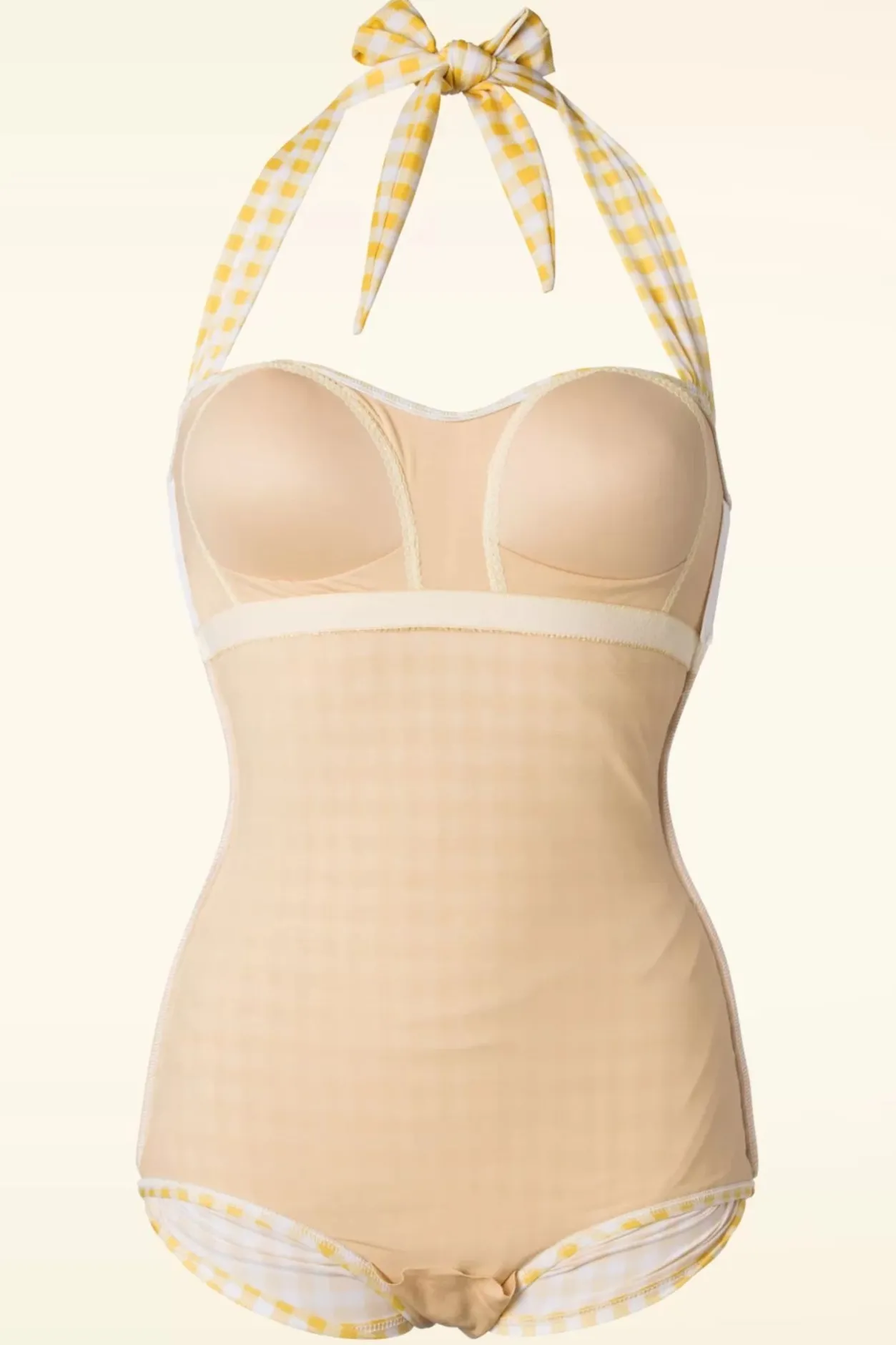 Esther Williams Zomer Gingham Badpak Uit Een Stuk In Geel En Wit>Vrouwen Badpakken